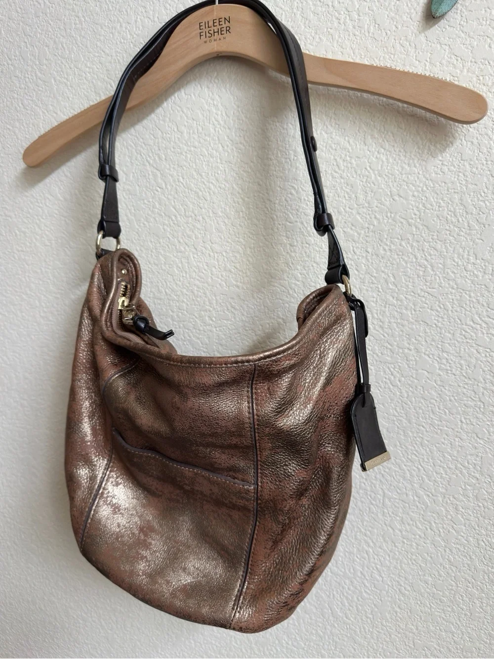 Cole Haan Genuine Leather Metallic Brown Shoulder Bag